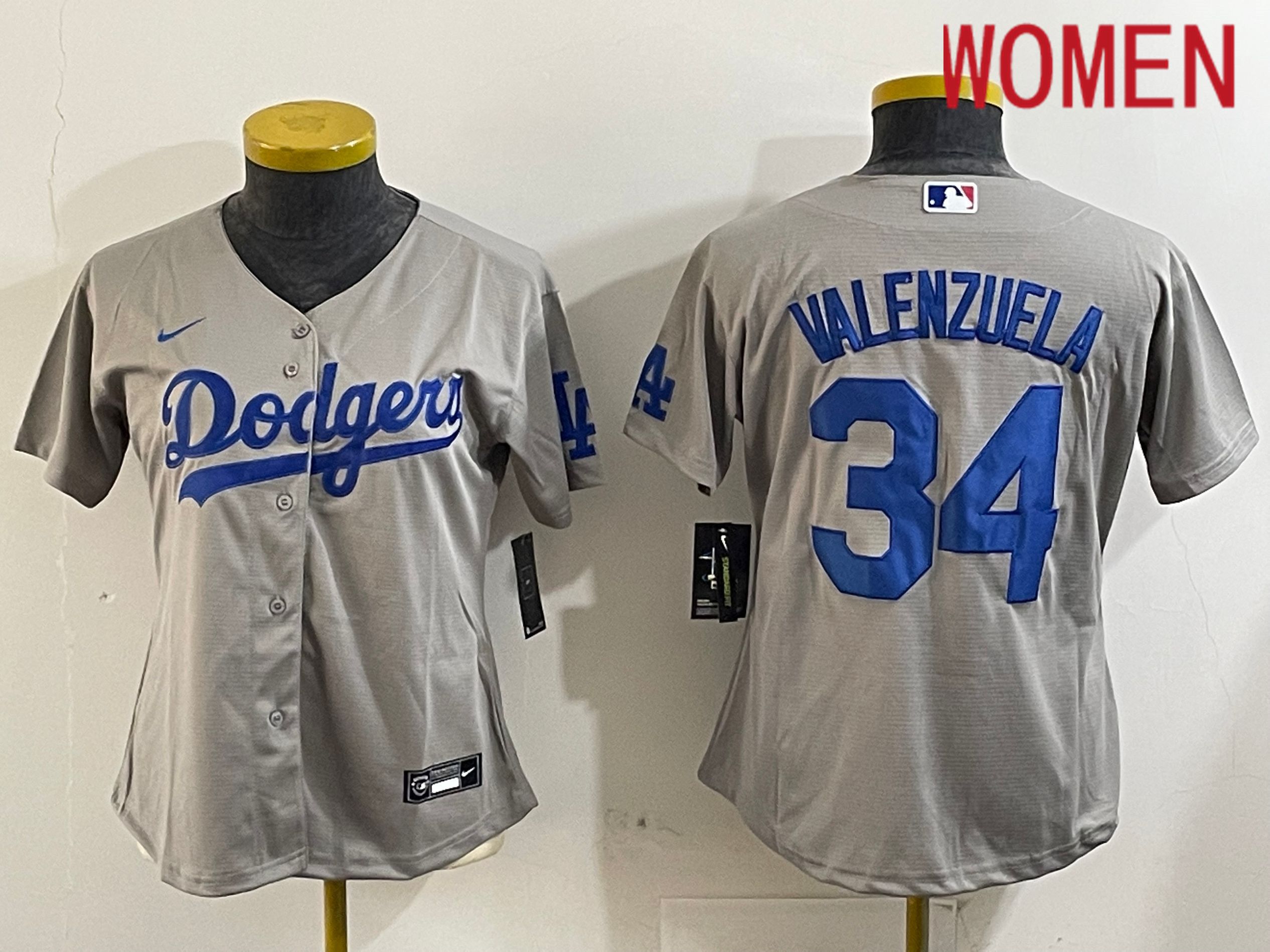 Women Los Angeles Dodgers #34 Valenzuela Grey Game 2024 Nike MLB Jersey style 12165